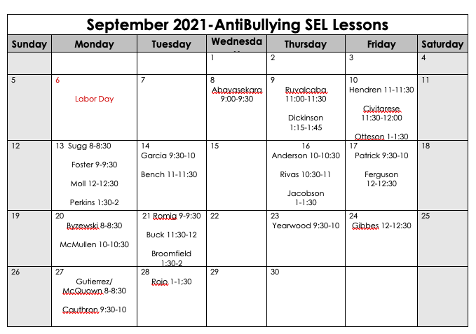 September SEL Calendar